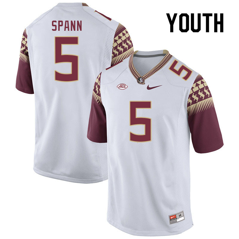Youth #5 Deuce Spann Florida State Seminoles College Football Jerseys Stitched-White